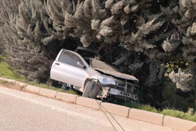 Bursa’da otomobil ağaçlık alana uçtu!