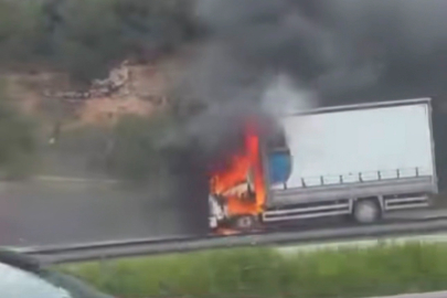 Seyir halindeki kamyon, alev alev yandı