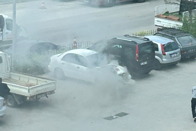 Hastane otoparkında araç alev aldı!