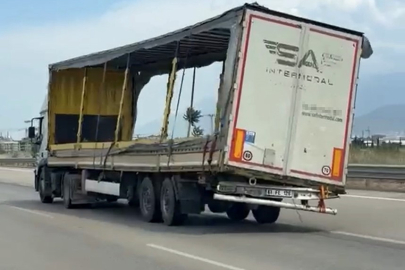 Bursa'da yana yatmış şekilde seyreden dorse korkuttu