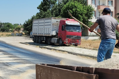Edirne'de kavurucu sıcaklar asfaltı eritti: Belediye ekipleri yola kum serdi