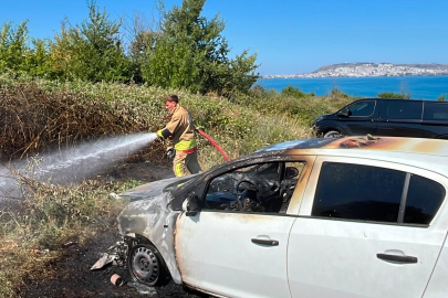 Sinop'ta otomobil yandı, otluk alanı tutuşturdu